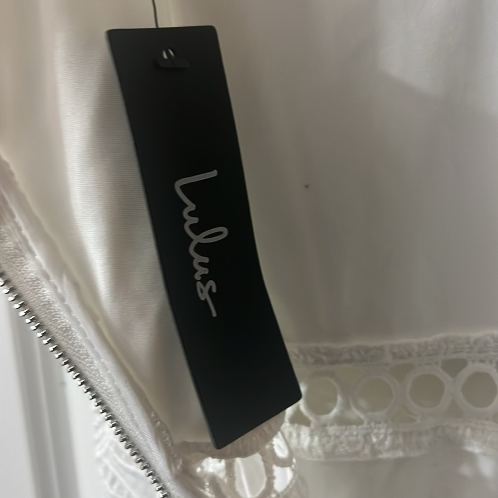 Lulu's White Sheath Dress Puff Sleeve Scoop Neck - Picture 9 of 10